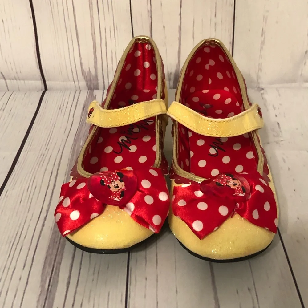 Disney Store Kids Girl Minnie Mouse Yellow Sparkle Heels Bow Shoes Dress Up Sz 1